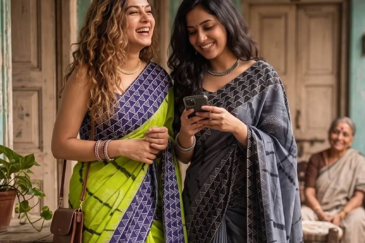 Women in festive sarees at a wedding
